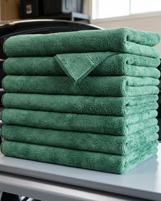 Zidid Plushline Edgeless Microfiber Detailing Towel 15 x 15 in Green 8 Pack - Lifestyle view